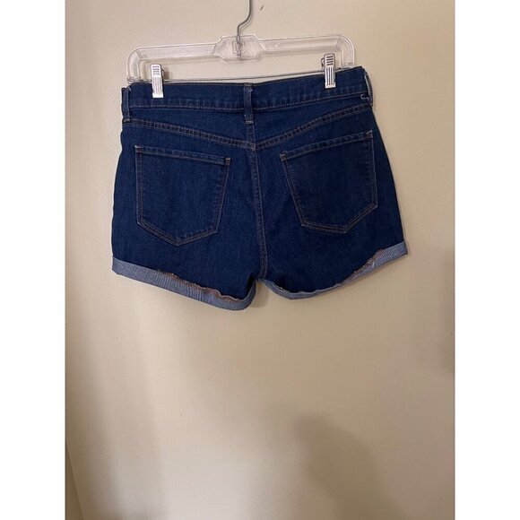 Old Navy Womens Dark Blue Denim Jean Shorts Size 8 With Rolled Cuffs & Pockets - Picture 2 of 9